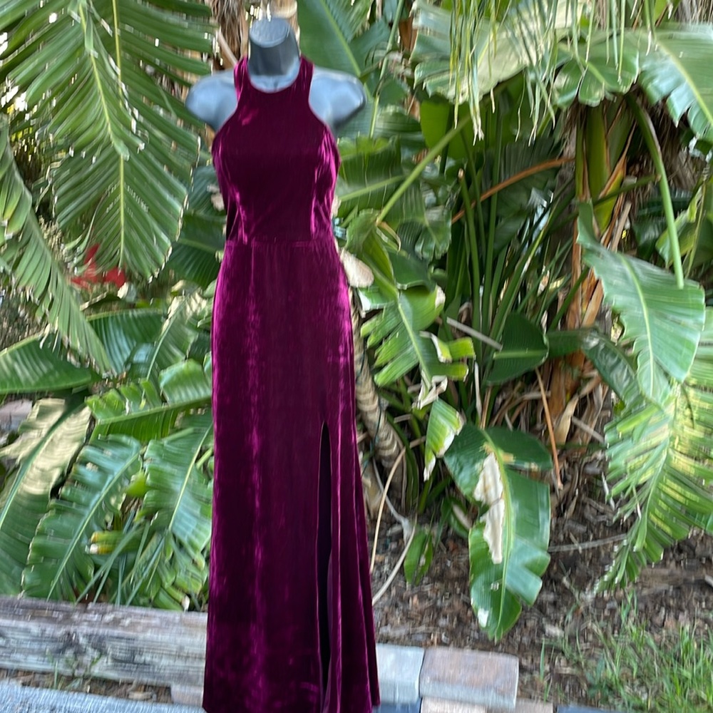 Jodi Kristofer  velvet gown with front slit